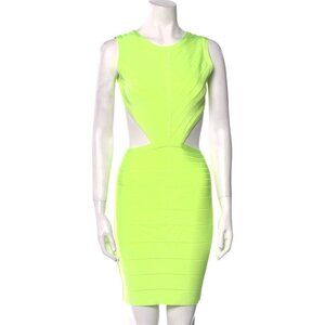 Herve Leger XS Bandage Bodycon Dress Neon Yellow Cutout